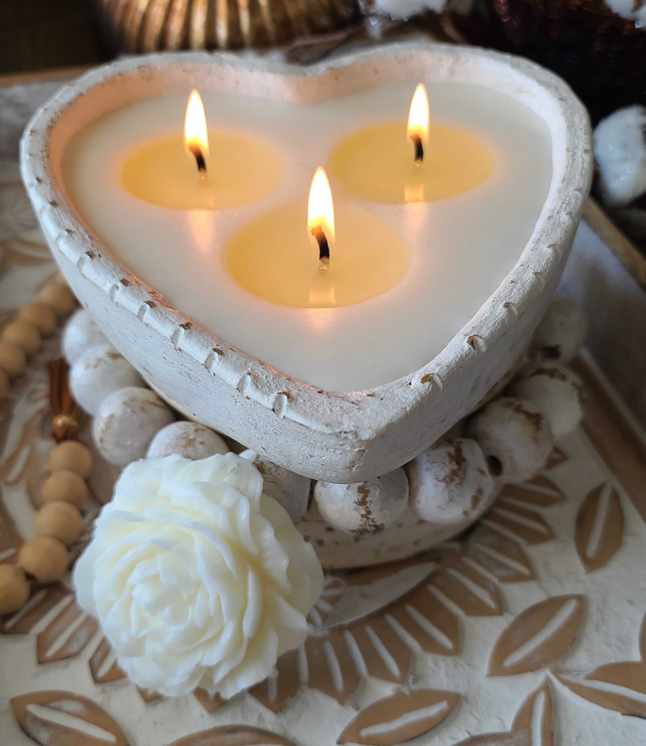Beaded Clay Heart Candle