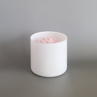 White Glass Peony Candle - Pink