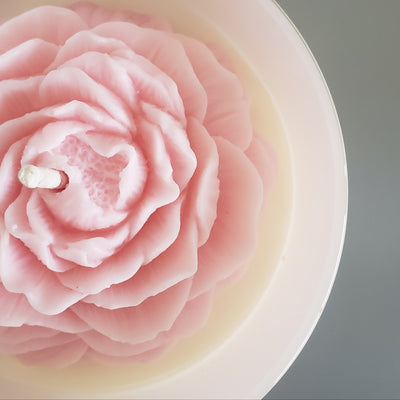 White Glass Peony Candle - Pink