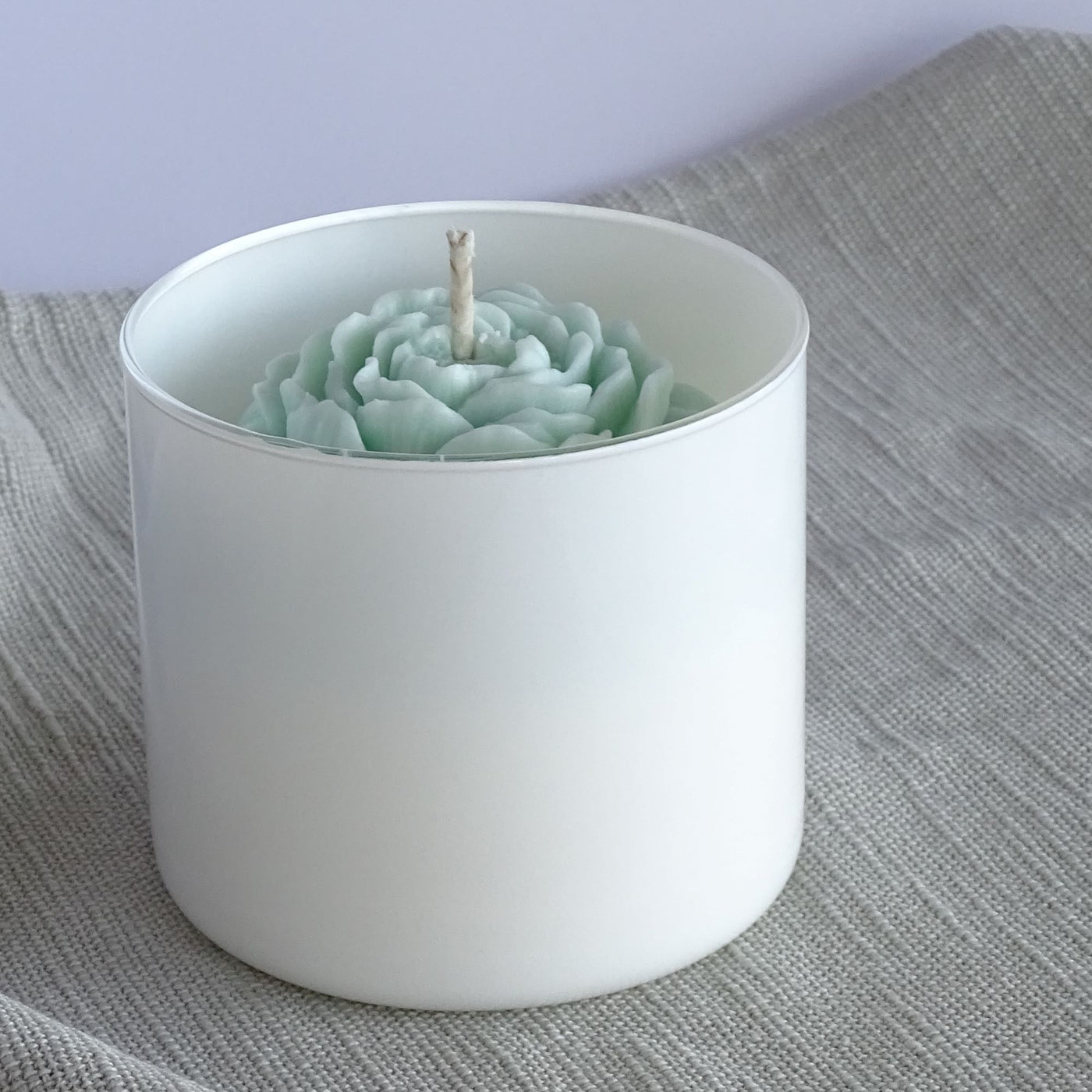 White Glass Peony Candle - Green